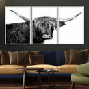 Black and White Highland Cow Multi Panel Wall Art Canvas, by MyGreatCanvas | Canvas Wall Art Prints | Photo Prints & Wall Decor