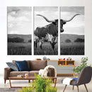 Black and White Longhorn Texas Cow Canvas Wall Art Print by MyGreatCanvas | Canvas Wall Art Prints | Photo Prints & Wall Decor