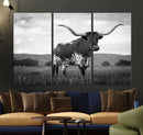 Black and White Longhorn Texas Cow Canvas Wall Art Print by MyGreatCanvas | Canvas Wall Art Prints | Photo Prints & Wall Decor
