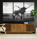 Black and White Longhorn Texas Cow Canvas Wall Art Print by MyGreatCanvas | Canvas Wall Art Prints | Photo Prints & Wall Decor