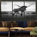 Black and White Longhorn Texas Cow Canvas Wall Art Print by MyGreatCanvas | Canvas Wall Art Prints | Photo Prints & Wall Decor