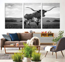 Black and White Longhorn Texas Cow Canvas Wall Art Print by MyGreatCanvas | Canvas Wall Art Prints | Photo Prints & Wall Decor