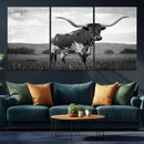 Black and White Longhorn Texas Cow Canvas Wall Art Print by MyGreatCanvas | Canvas Wall Art Prints | Photo Prints & Wall Decor