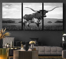 Black and White Longhorn Texas Cow Canvas Wall Art Print by MyGreatCanvas | Canvas Wall Art Prints | Photo Prints & Wall Decor