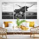 Black and White Longhorn Texas Cow Canvas Wall Art Print by MyGreatCanvas | Canvas Wall Art Prints | Photo Prints & Wall Decor
