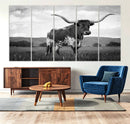 Black and White Longhorn Texas Cow Canvas Wall Art Print by MyGreatCanvas | Canvas Wall Art Prints | Photo Prints & Wall Decor