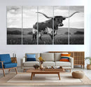 Black and White Longhorn Texas Cow Canvas Wall Art Print by MyGreatCanvas | Canvas Wall Art Prints | Photo Prints & Wall Decor