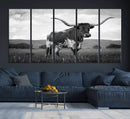Black and White Longhorn Texas Cow Canvas Wall Art Print by MyGreatCanvas | Canvas Wall Art Prints | Photo Prints & Wall Decor