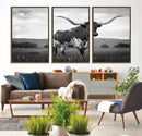 Black and White Longhorn Texas Cow Canvas Wall Art Print by MyGreatCanvas | Canvas Wall Art Prints | Photo Prints & Wall Decor