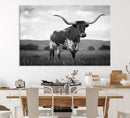 Black and White Longhorn Texas Cow Canvas Wall Art Print by MyGreatCanvas | Canvas Wall Art Prints | Photo Prints & Wall Decor