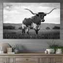 Black and White Longhorn Texas Cow Canvas Wall Art Print by MyGreatCanvas | Canvas Wall Art Prints | Photo Prints & Wall Decor