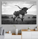Black and White Longhorn Texas Cow Canvas Wall Art Print by MyGreatCanvas | Canvas Wall Art Prints | Photo Prints & Wall Decor