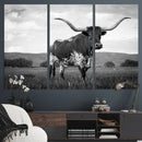 Black and White Longhorn Texas Cow Canvas Wall Art Print by MyGreatCanvas | Canvas Wall Art Prints | Photo Prints & Wall Decor
