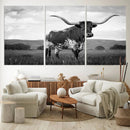 Black and White Longhorn Texas Cow Canvas Wall Art Print by MyGreatCanvas | Canvas Wall Art Prints | Photo Prints & Wall Decor