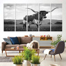 Black and White Longhorn Texas Cow Canvas Wall Art Print by MyGreatCanvas | Canvas Wall Art Prints | Photo Prints & Wall Decor