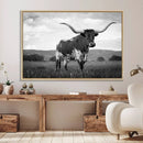 Black and White Longhorn Texas Cow Canvas Wall Art Print by MyGreatCanvas | Canvas Wall Art Prints | Photo Prints & Wall Decor