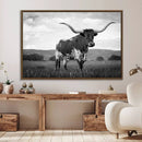 Black and White Longhorn Texas Cow Canvas Wall Art Print by MyGreatCanvas | Canvas Wall Art Prints | Photo Prints & Wall Decor