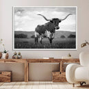 Black and White Longhorn Texas Cow Canvas Wall Art Print by MyGreatCanvas | Canvas Wall Art Prints | Photo Prints & Wall Decor
