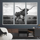 Black and White Longhorn Texas Cow Canvas Wall Art Print by MyGreatCanvas | Canvas Wall Art Prints | Photo Prints & Wall Decor