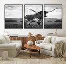 Black and White Longhorn Texas Cow Canvas Wall Art Print by MyGreatCanvas | Canvas Wall Art Prints | Photo Prints & Wall Decor