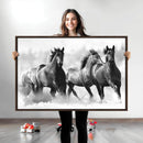 Black and White Wild Horses Wall Art Canvas | 3 Panel Large by MyGreatCanvas | Canvas Wall Art Prints | Photo Prints & Wall Decor