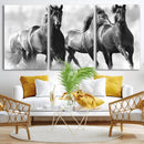 Black and White Wild Horses Wall Art Canvas | 3 Panel Large by MyGreatCanvas | Canvas Wall Art Prints | Photo Prints & Wall Decor