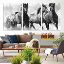 Black and White Wild Horses Wall Art Canvas | 3 Panel Large by MyGreatCanvas | Canvas Wall Art Prints | Photo Prints & Wall Decor