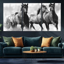 Black and White Wild Horses Wall Art Canvas | 3 Panel Large by MyGreatCanvas | Canvas Wall Art Prints | Photo Prints & Wall Decor