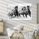 Black and White Wild Horses Wall Art Canvas | 3 Panel Large by MyGreatCanvas | Canvas Wall Art Prints | Photo Prints & Wall Decor