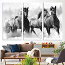 Black and White Wild Horses Wall Art Canvas | 3 Panel Large by MyGreatCanvas | Canvas Wall Art Prints | Photo Prints & Wall Decor