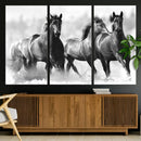 Black and White Wild Horses Wall Art Canvas | 3 Panel Large by MyGreatCanvas | Canvas Wall Art Prints | Photo Prints & Wall Decor