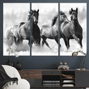 Black and White Wild Horses Wall Art Canvas | 3 Panel Large by MyGreatCanvas | Canvas Wall Art Prints | Photo Prints & Wall Decor