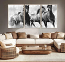 Black and White Wild Horses Wall Art Canvas | 3 Panel Large by MyGreatCanvas | Canvas Wall Art Prints | Photo Prints & Wall Decor