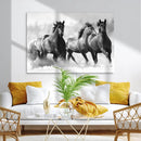 Black and White Wild Horses Wall Art Canvas | 3 Panel Large by MyGreatCanvas | Canvas Wall Art Prints | Photo Prints & Wall Decor