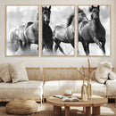 Black and White Wild Horses Wall Art Canvas | 3 Panel Large by MyGreatCanvas | Canvas Wall Art Prints | Photo Prints & Wall Decor