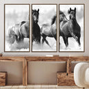 Black and White Wild Horses Wall Art Canvas | 3 Panel Large by MyGreatCanvas | Canvas Wall Art Prints | Photo Prints & Wall Decor