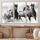 Black and White Wild Horses Wall Art Canvas | 3 Panel Large by MyGreatCanvas | Canvas Wall Art Prints | Photo Prints & Wall Decor