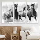 Black and White Wild Horses Wall Art Canvas | 3 Panel Large by MyGreatCanvas | Canvas Wall Art Prints | Photo Prints & Wall Decor