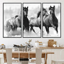 Black and White Wild Horses Wall Art Canvas | 3 Panel Large by MyGreatCanvas | Canvas Wall Art Prints | Photo Prints & Wall Decor