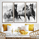 Black and White Wild Horses Wall Art Canvas | 3 Panel Large by MyGreatCanvas | Canvas Wall Art Prints | Photo Prints & Wall Decor