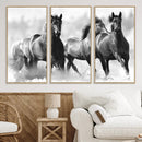 Black and White Wild Horses Wall Art Canvas | 3 Panel Large by MyGreatCanvas | Canvas Wall Art Prints | Photo Prints & Wall Decor