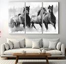 Black and White Wild Horses Wall Art Canvas | 3 Panel Large by MyGreatCanvas | Canvas Wall Art Prints | Photo Prints & Wall Decor