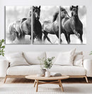Black and White Wild Horses Wall Art Canvas | 3 Panel Large by MyGreatCanvas | Canvas Wall Art Prints | Photo Prints & Wall Decor