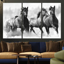 Black and White Wild Horses Wall Art Canvas | 3 Panel Large by MyGreatCanvas | Canvas Wall Art Prints | Photo Prints & Wall Decor