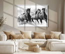Black and White Wild Horses Wall Art Canvas | 3 Panel Large by MyGreatCanvas | Canvas Wall Art Prints | Photo Prints & Wall Decor