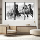 Black and White Wild Horses Wall Art Canvas | 3 Panel Large by MyGreatCanvas | Canvas Wall Art Prints | Photo Prints & Wall Decor