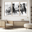 Black and White Wild Horses Wall Art Canvas | 3 Panel Large by MyGreatCanvas | Canvas Wall Art Prints | Photo Prints & Wall Decor