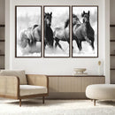 Black and White Wild Horses Wall Art Canvas | 3 Panel Large by MyGreatCanvas | Canvas Wall Art Prints | Photo Prints & Wall Decor