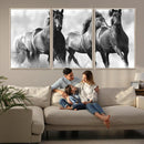 Black and White Wild Horses Wall Art Canvas | 3 Panel Large by MyGreatCanvas | Canvas Wall Art Prints | Photo Prints & Wall Decor