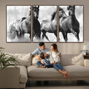 Black and White Wild Horses Wall Art Canvas | 3 Panel Large by MyGreatCanvas | Canvas Wall Art Prints | Photo Prints & Wall Decor